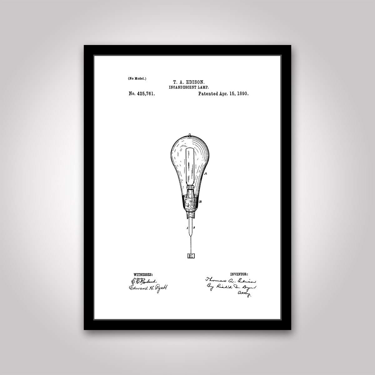patentritning glödlampa edison poster