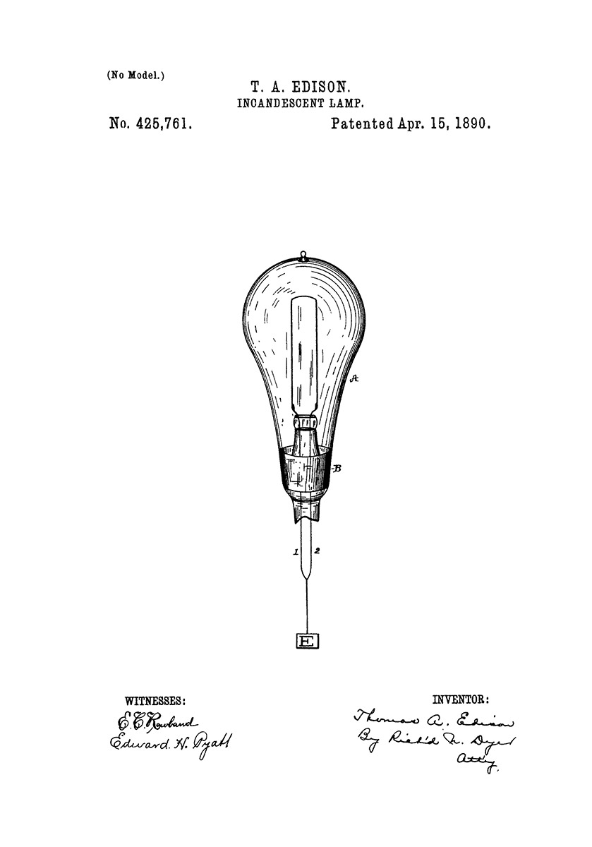 patentritning glödlampa edison poster